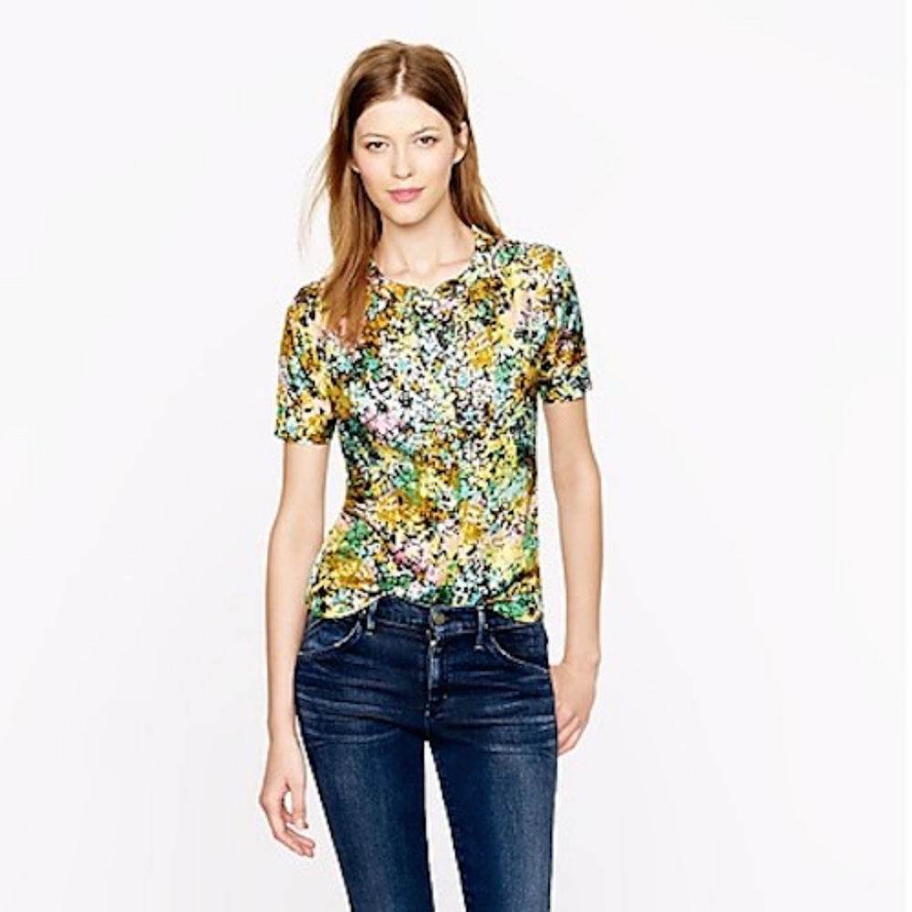 J. Crew Top Technicolor Floral Silk Blouse Size 4